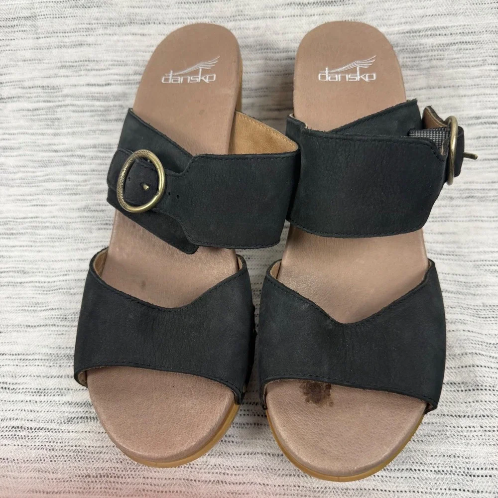 Dansko Ramona Black Suede Platform Heel Size 39 Studded Slip On Sandal Comfort - Picture 6 of 10